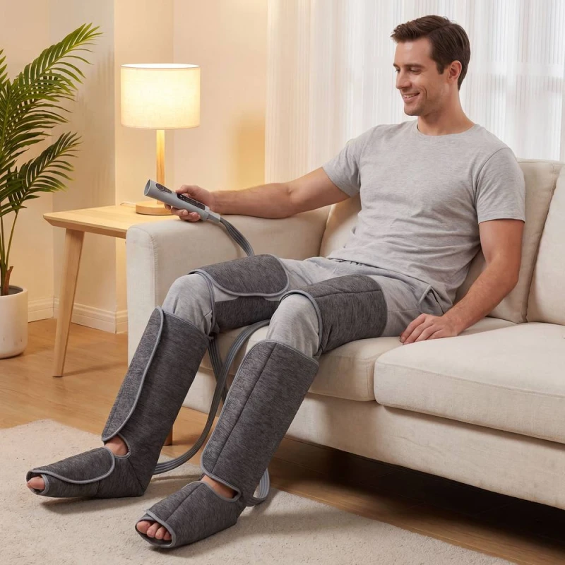 Image of HOMCOM Leg Massagers for Pain & Circulation, Foot Massager with Heat in Grey Grey Unisex