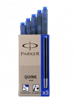 image of Parker Quink Fountain Pen Refills Long Cartridges Blue PK5