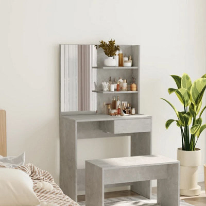 Image of Vidaxl Dressing Table With Mirror Concrete Grey 74.5X40X141 Cm, Grey 802808