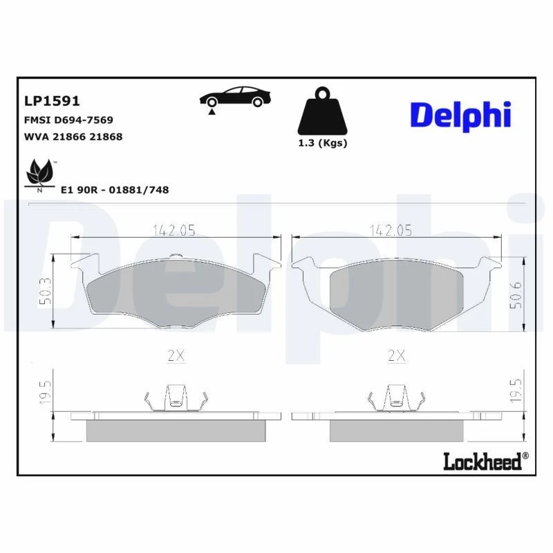 Image of DELPHI Brake pad set DELPHI LP1591