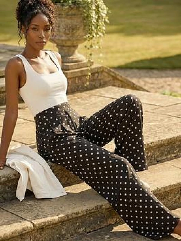 Image of Roman Womens Spot Print Wide Leg Trouser in Black Size: 18 Black Female 18