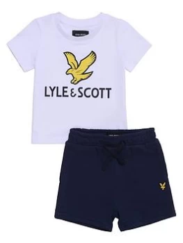 Image of Lyle & Scott Toddler Boys Eagle Logo Short Sleeve T-Shirt and Shorts Set - White, Size 2 Years