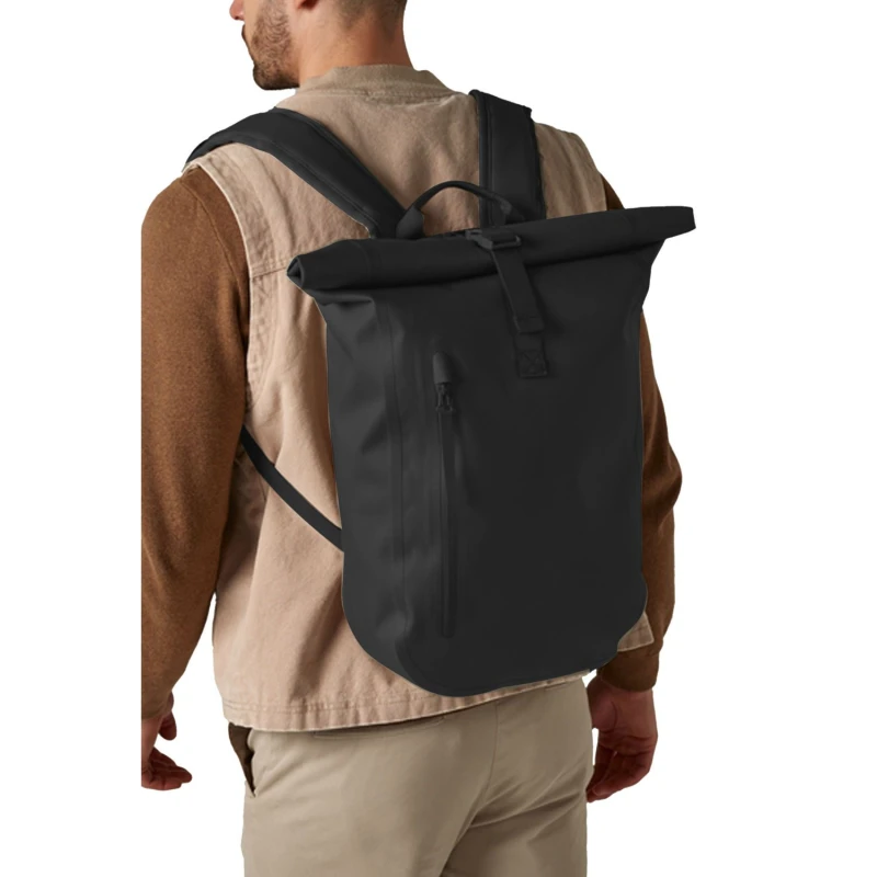 Image of Quadra Mens Lite Roll Top Waterproof Backpack in Black Male