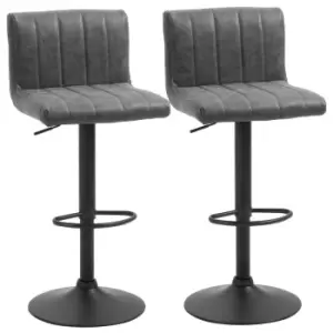 Image of Homcom Set Of 2 Adjustable Height Barstools With Footrest Grey