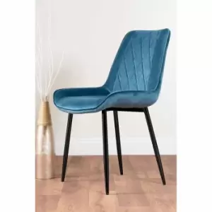 Image of Furniture Box 2 x Pesaro Velvet Black Metal Leg Contemporary Luxury Dining Chairs Set Blue