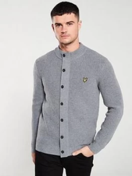 image of Lyle & Scott Knitted Zip Through Funnel Neck Jumper - Mid Grey Marl