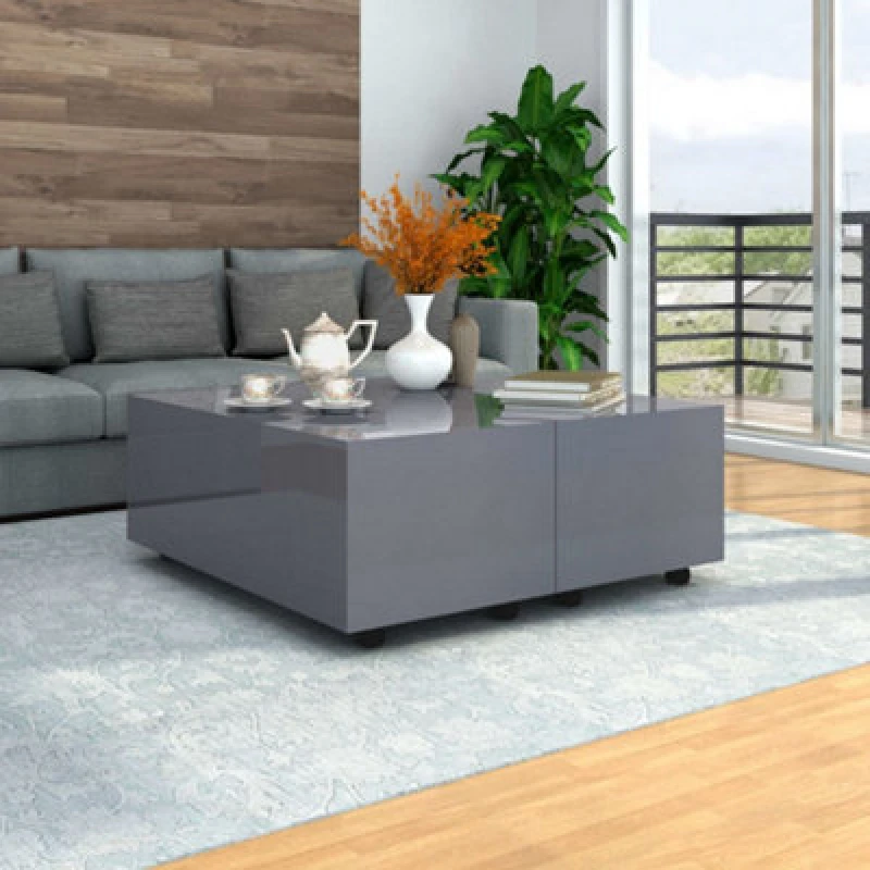 Image of vidaXL Coffee Table High Gloss Grey Home Couch Table Storage Tea Side Stand
