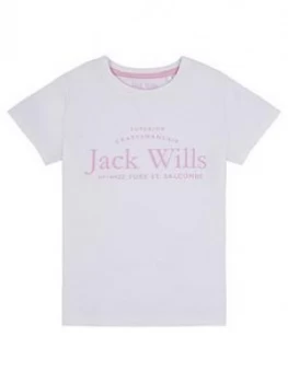 Image of Jack Wills Girls Script T-Shirt - White, Size Age: 8-9 Years, Women