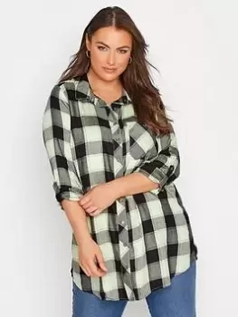 Image of Yours Check Boyfriend Shirt. Sa - Green, Size 18, Women