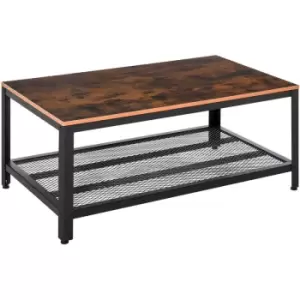 Image of 2-Tier Wooden Coffee Table Retro Style Living Room Bottom Metal Shelf - Homcom