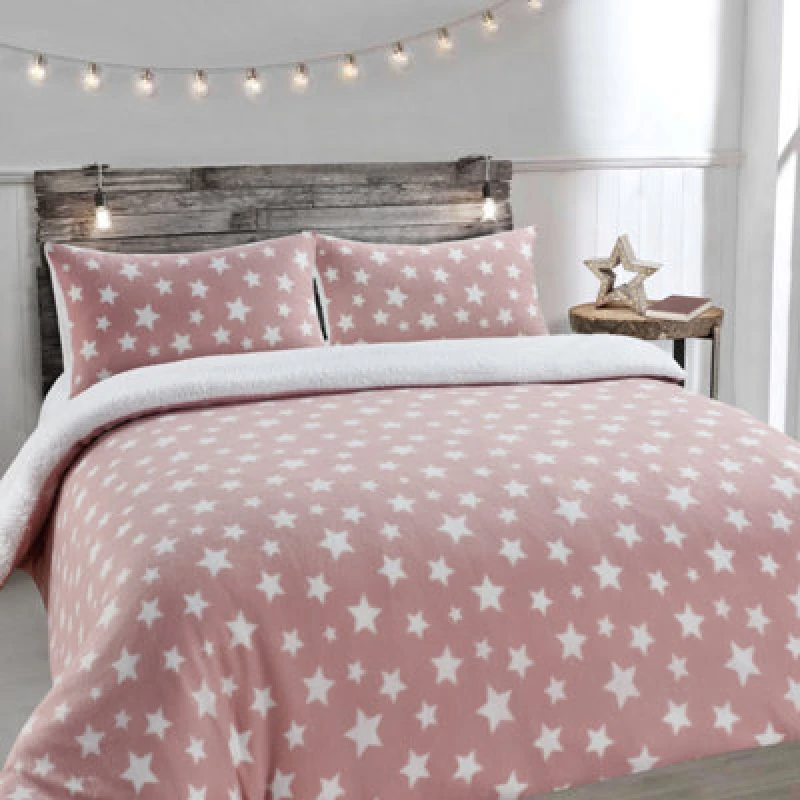 Image of Velosso Cosy Teddy Fleece Duvet Cover & Pillowcase Set, Elegant Design Bedroom Decor, Soft Touch & Warm Bedding- Blush Pink