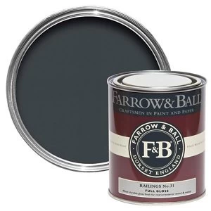 image of Farrow & Ball Railings No. 31 Gloss Metal & wood Paint 0.75L