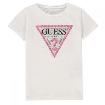 image of Guess Glitter Triangle T Shirt - White TWHT