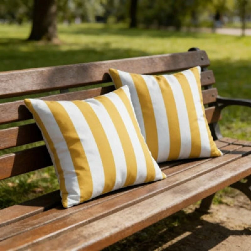 Image of Luxury Living Wide Striped Outdoor Water-Repellant Cushion Yellow