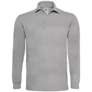 Image of B&C Mens Heavymill Cotton Long Sleeve Polo Shirt (2XL) (Heather Grey)