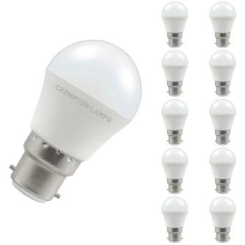 image of (10 Pack) Lamps LED Golfball 5.5W BC-B22d (40W Equivalent) 6500K Daylight Opal 470lm BC Bayonet B22 Round Frosted Multipack Light Bulbs - Crompton