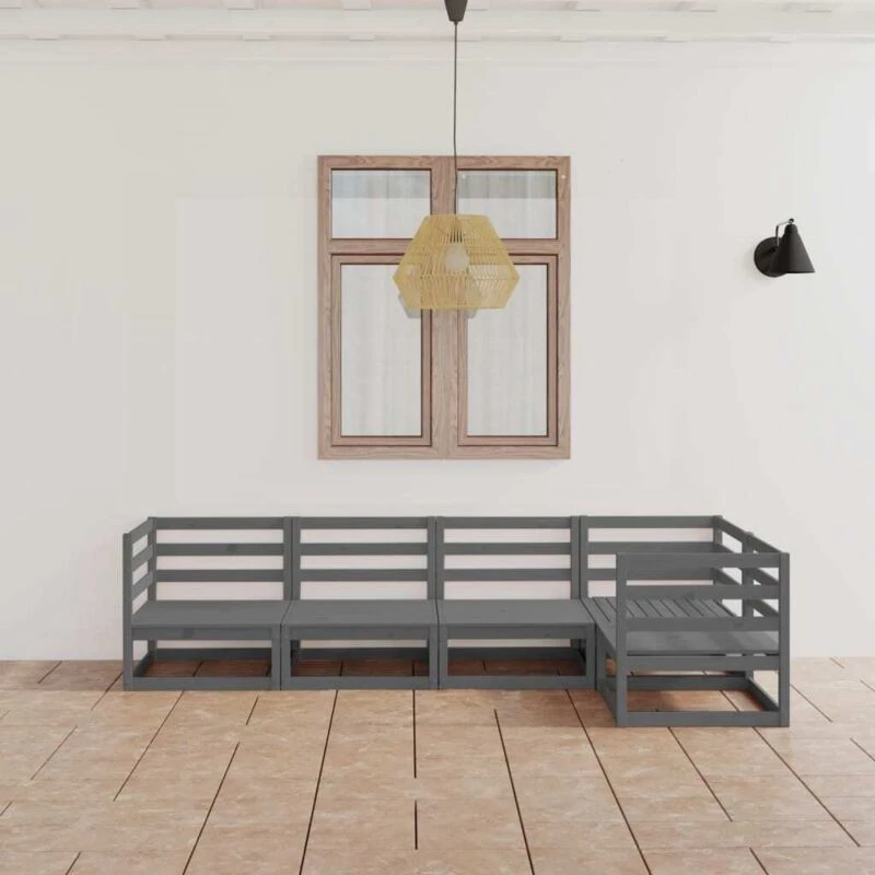 Image of VIDAXL 5 Piece Garden Lounge Set Grey Solid Wood Pine Vidaxl 8720286466599