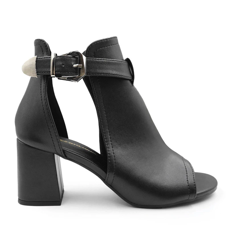 Image of Where's That From 'Lisa' Wide Fit Block Heel With Side Buckle And Open Toe Front True Black