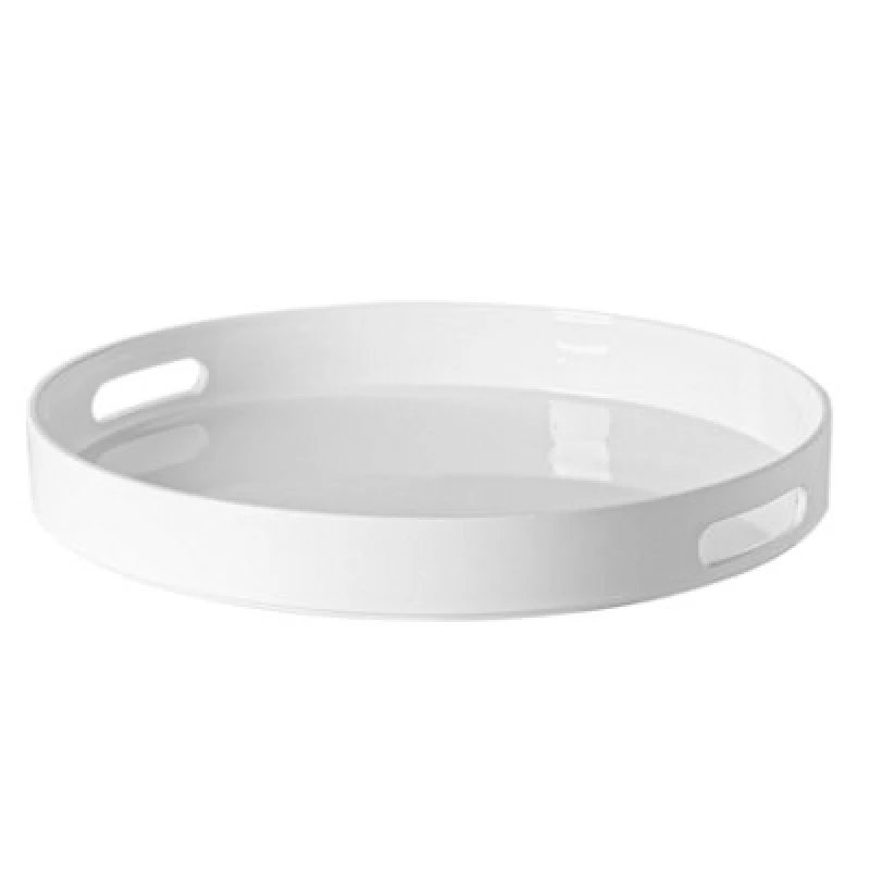 Image of Argon Tableware Serving Tray - 33Cm - White Round Tray Metallic Decorative Breakfast Tray Melamine Food Tray