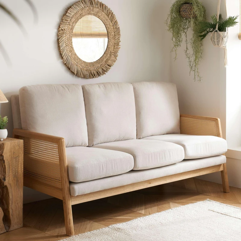 Image of Birlea Ida Rattan and White Fabric 2 Seater Sofa