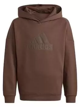 Image of adidas Sportswear Unisex Junior Future Icons Badge Of Sport Logo Hoodie - Brown, Size 9-10 Years