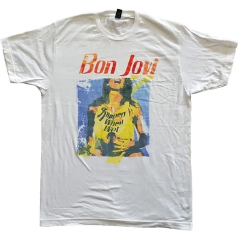 Image of Bon Jovi - Slippery When Wet Original Cover Unisex Large T-Shirt - White