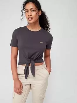 Image of Barbour International Soules Tie Front T-Shirt - Washed Black, Size 10, Women