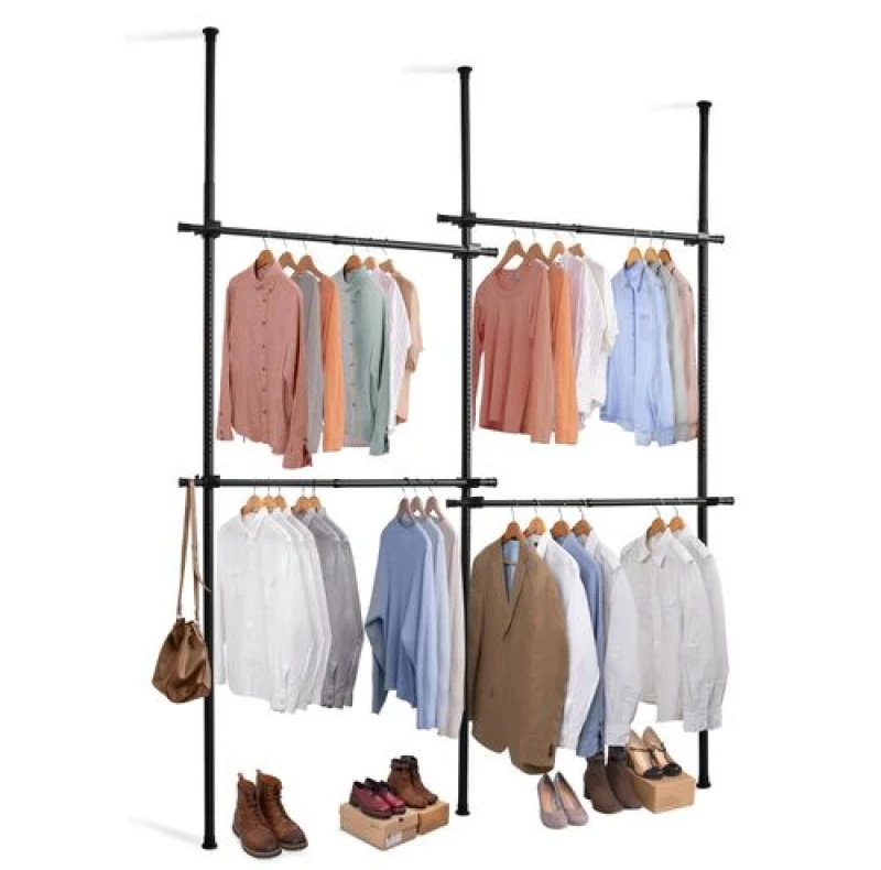 Image of Studio Telescopic Clothes Rail - Rail Wardrobe - Black Double