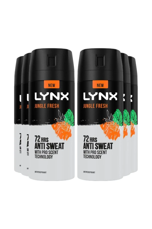 Image of Lynx Jungle Fresh Anti Sweat Anti-Perspirant 'Body Spray',6x150ml Orange male
