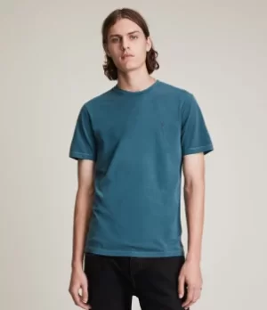 Image of AllSaints Mens Ossage Crew T-Shirt, Blue, Size: M