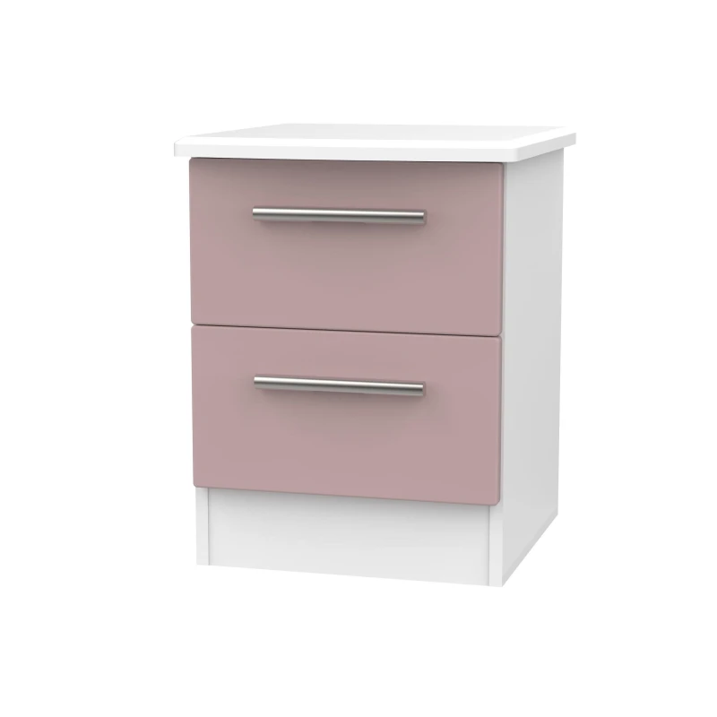 Image of Azzurro Matt Pink & White Mdf 2 Drawer Narrow Ready Assembled Bedside Table (H)570mm (W)450mm (D)395mm