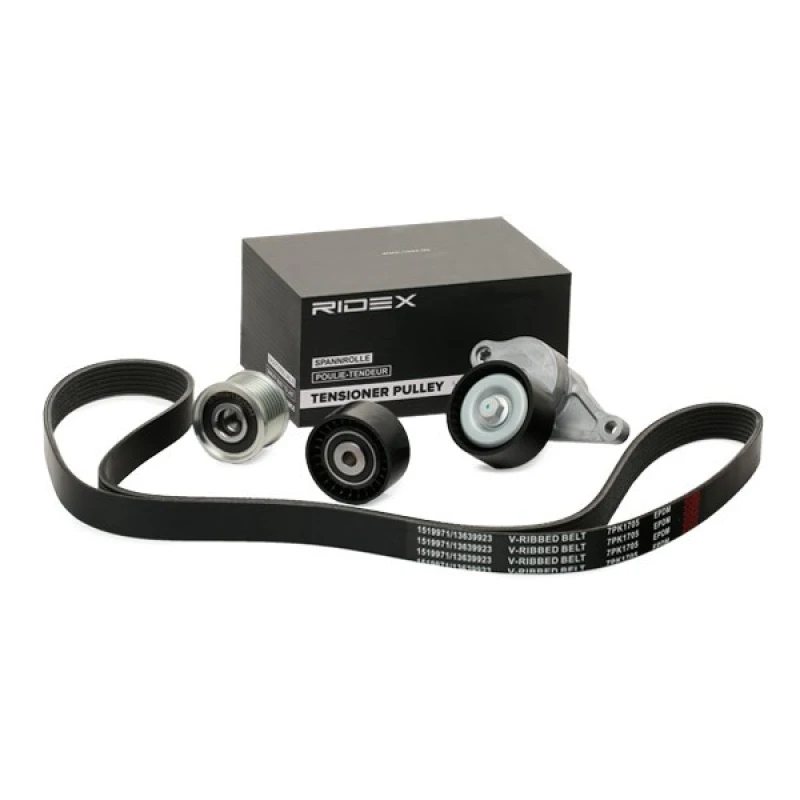 Image of RIDEX 542R0141 V-ribbed belt set Check alternator freewheel clutch & replace if necessary V-Ribbed Belt Set (542)