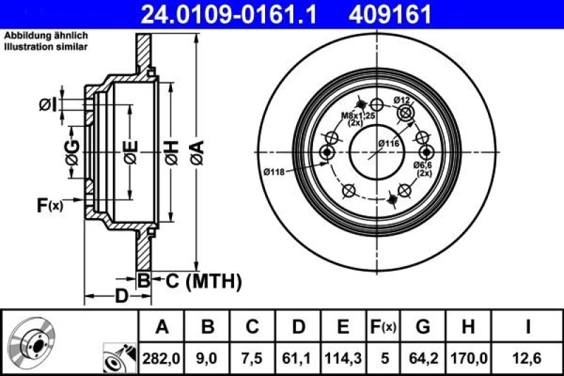 Image of ATE 24.0109-0161.1 Brake disc solid, Coated Brake Disc (82)