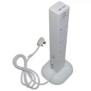 Image of Smj White 13A 8 Socket Extension Lead With Usb, 2M