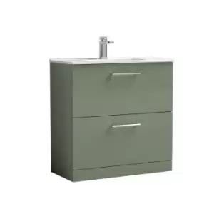 image of Nuie Arno 800mm Floor Standing 2 Drawer Vanity & Basin 2 Satin Green