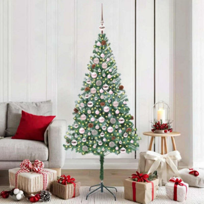 Image of vidaXL Artificial Christmas Tree with Stand, Pink Balls Green 180cm PVC and Steel, Green 3396716