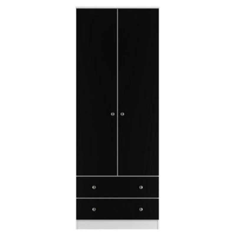 Image of Portland Tall 2 Drawer Wardrobe In Black & White Matt (Ready Assembled)