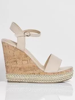 image of Boohoo Studded Cork Wedge Sandals - Nude, Nude, Size 7, Women