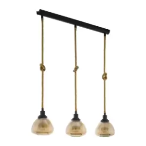 Image of Hanging Ceiling Pendant Light Amber Glass & Rope 3 Bulb E27 Kitchen Island