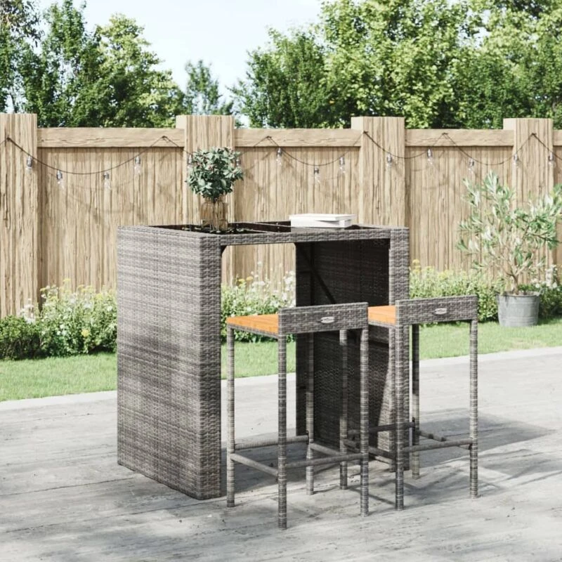 Image of VIDAXL Bar Stools 2 pcs Grey Poly Rattan and Solid Wood Acacia Vidaxl 8720845740153
