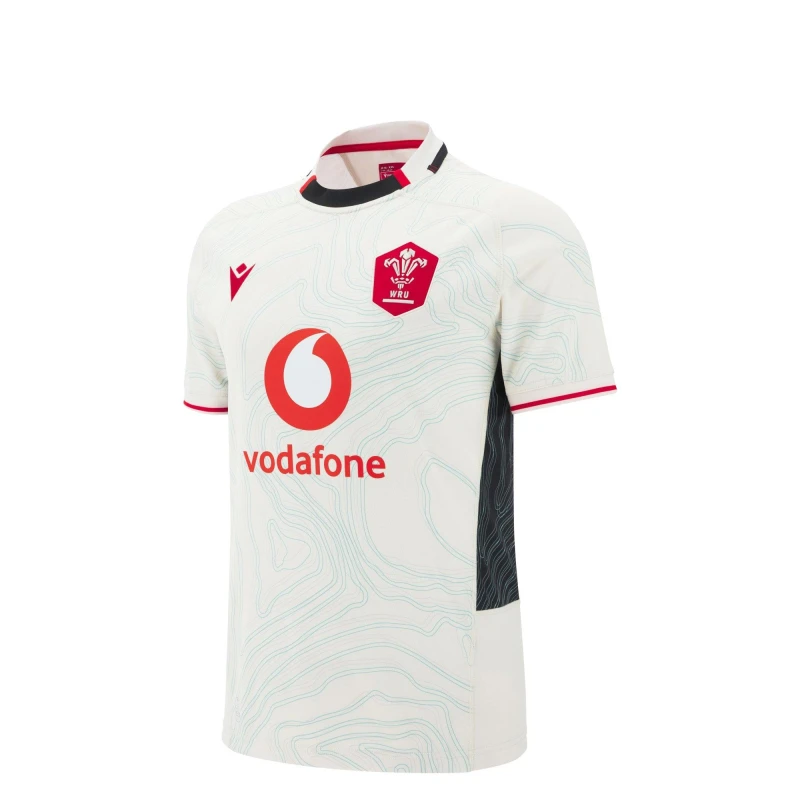Image of Macron Wales Rugby Union Away Shirt 2025 Juniors White/Blk/Red male 7-8 (S)