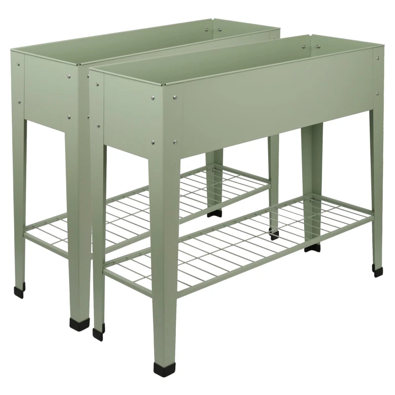 Image of Harbour Housewares Elevated Raised Garden Beds with Legs & Storage Shelf - Pack of 2 in Green Green Unisex