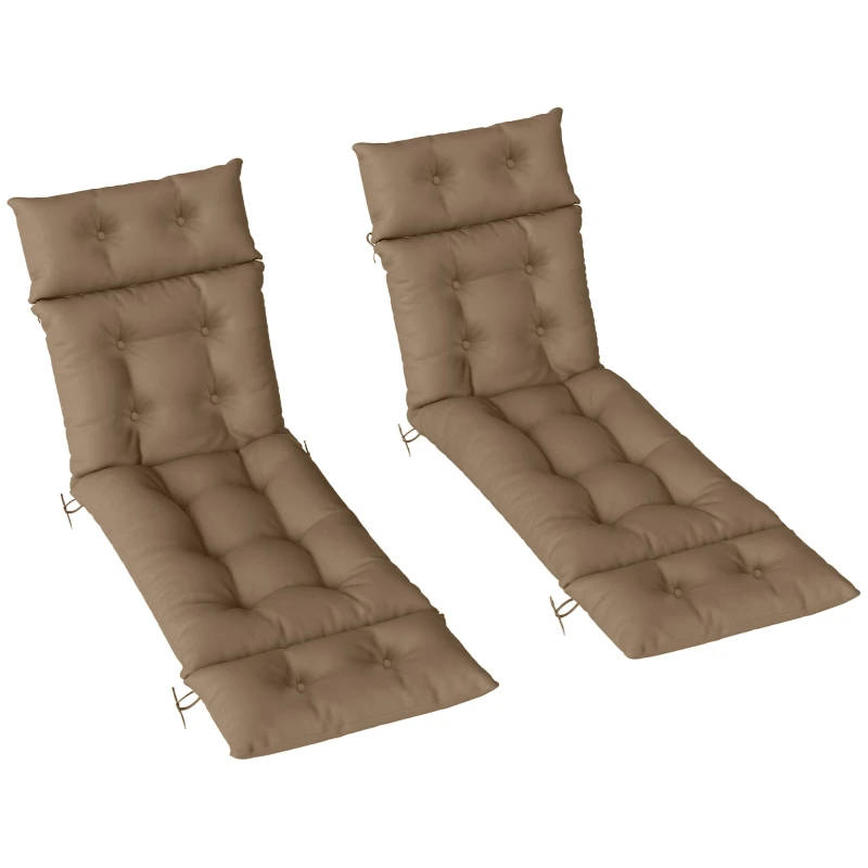 Image of Outsunny Garden Lounge Chair Cushions Set of 2, 220gsm Fabric, Khaki, Brown 84G-686V70KK