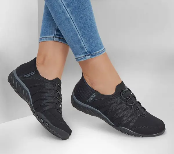 Image of Skechers Womens Slip Ins Breathe Easy Hands Free Trainers Black - UK 4