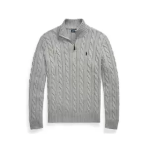 image of Polo Ralph Lauren Cable Quarter Zip Knit Jumper - Grey