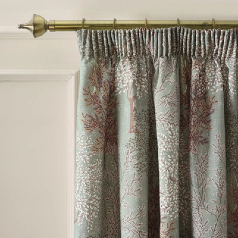 Image of Catherine Lansfield Woodland Trees 46X54" Lined Pencil Pleat Curtains Two Panels Green