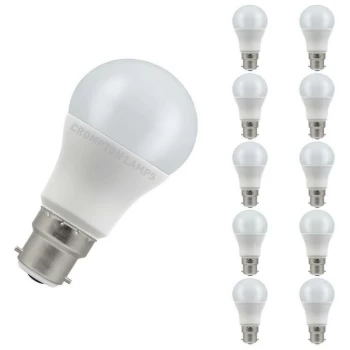 image of (10 Pack) Lamps LED GLS 8.5W BC-B22d (60W Equivalent) 2700K Warm White Opal 806lm BC Bayonet B22 Frosted Multipack Light Bulbs - Crompton