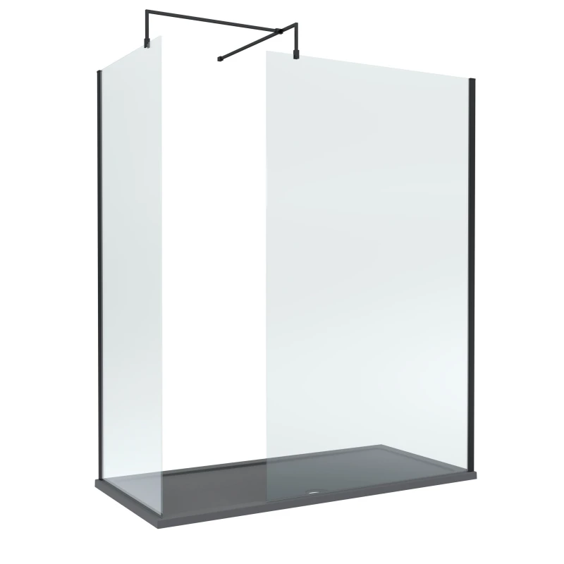 Image of Balterley 8mm Glass Wetroom Screens Black & Slate Grey Tray 1700 x 900mm Black Unisex