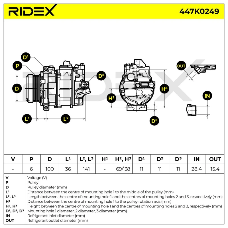 Image of Air conditioning compressor RIDEX 447K0249