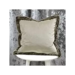 Image of Riva Paoletti Kiruna Faux Fur Edged Cushion Cover, Taupe, 45 x 45 Cm